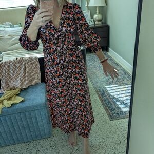 Floral Midi Dress - Black and Red